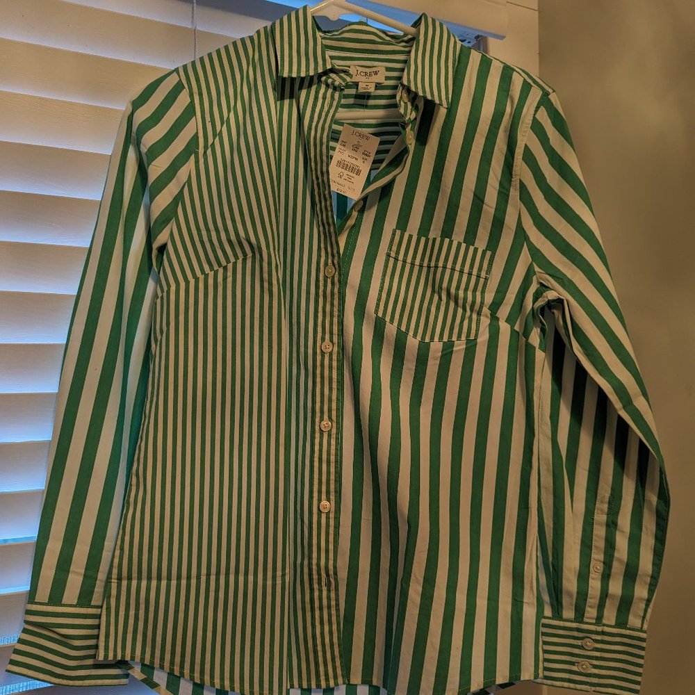 JCrew Kelly Green Striped Button Down Shirt - Women's Small
